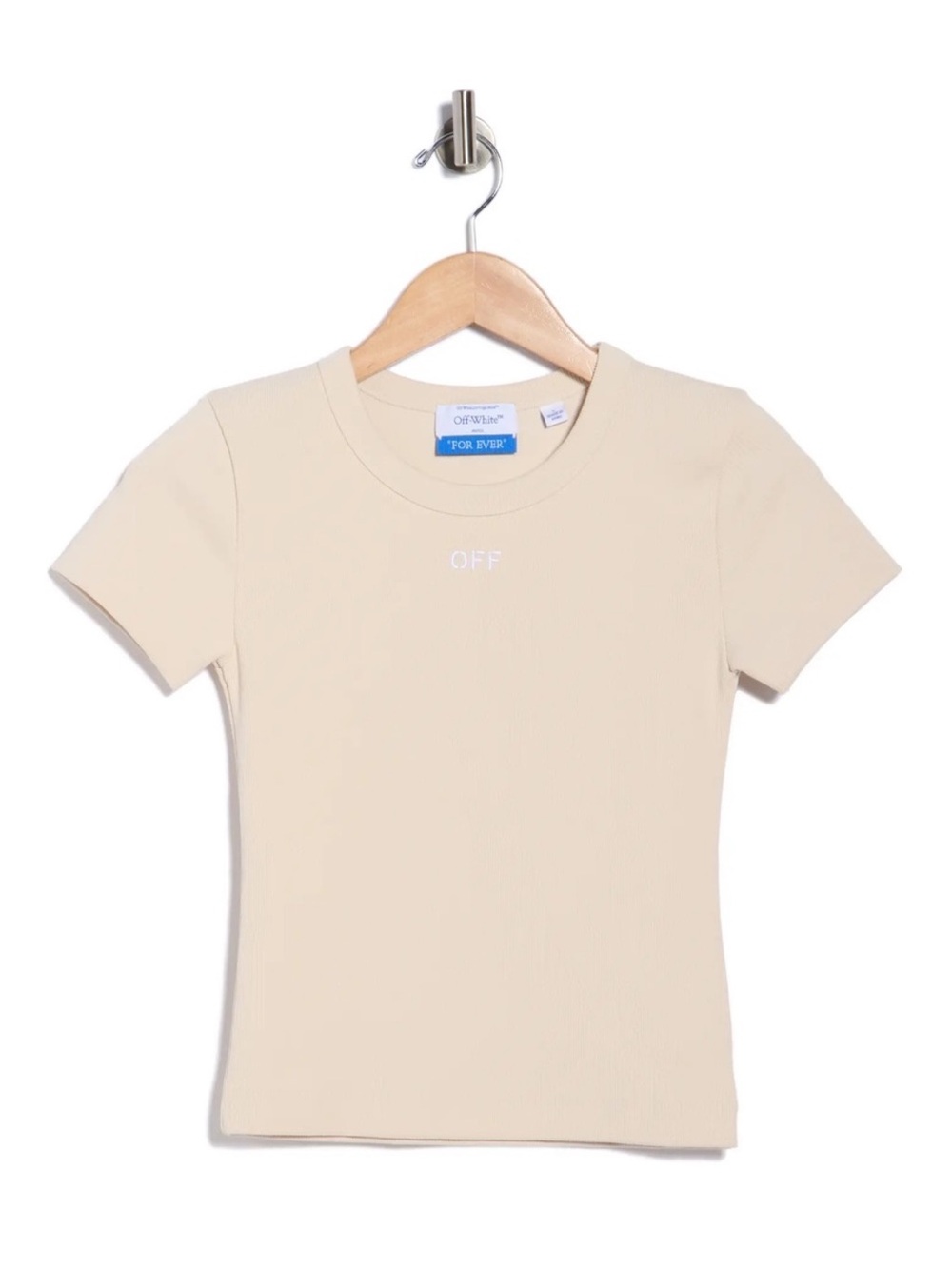 Off-White Cream Ribbed Short Sleeve Ribbed Tee - Picture 3 of 7